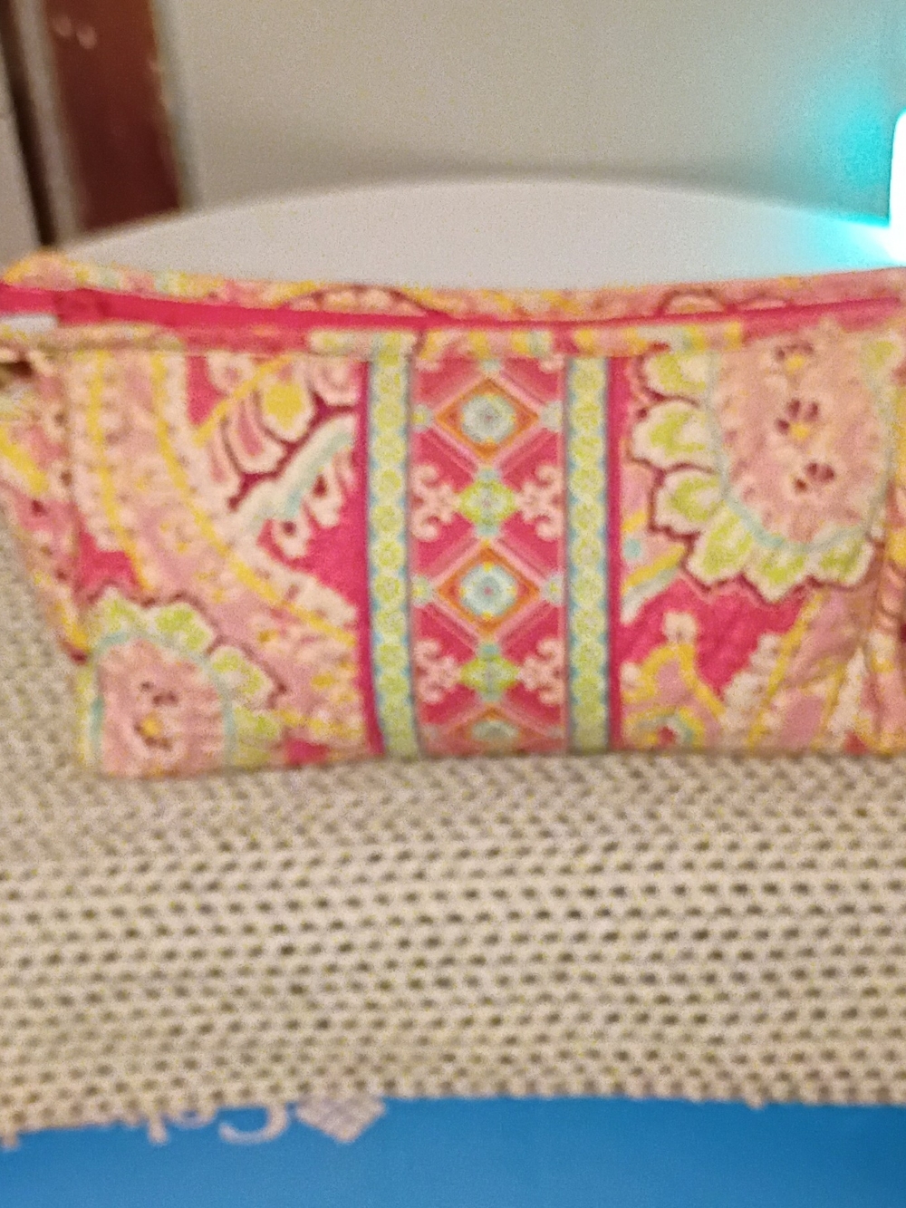 Vera Bradley Pink Yellow Floral Quilted Cosmetic Bag